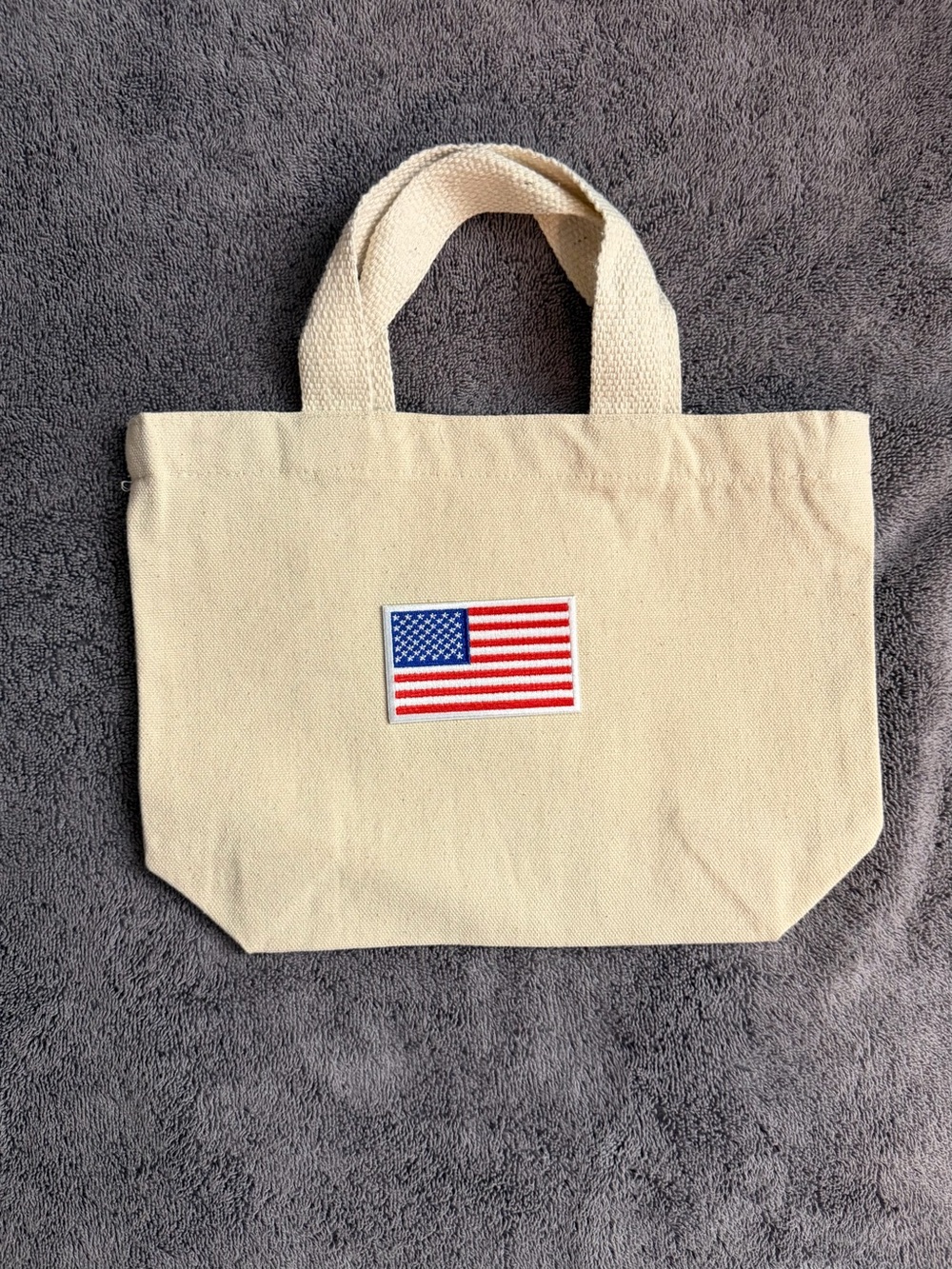 Canvas Tote Bag with American Flag Patch - Natural - Picture 2 of 7